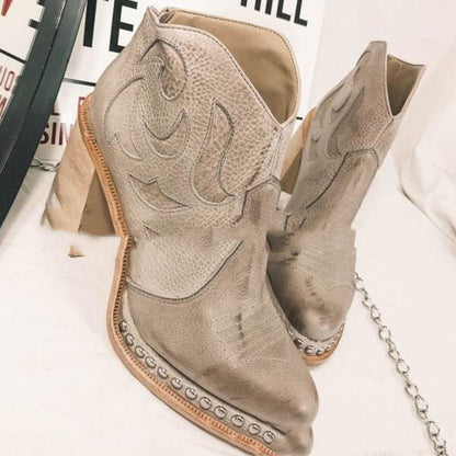 Bottines brodé à Talon Carré