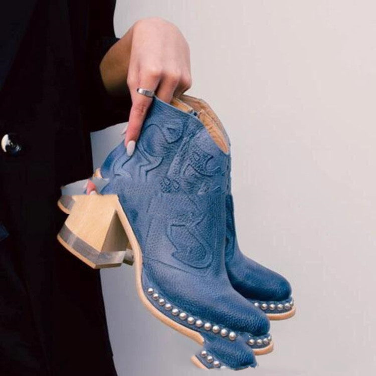 Bottines brodé à Talon Carré