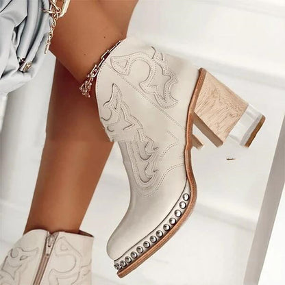 Bottines brodé à Talon Carré